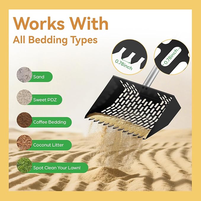 Chicken Poop Scooper for Sand 2-in-1, Heavy Duty Chicken Scooper for Poop with 35" to 65" Stainless Steel Handle, Chicken Coop Scooper Rake, Litter Scooper Sand Sifting Shovel for Chicken Coops & Pet