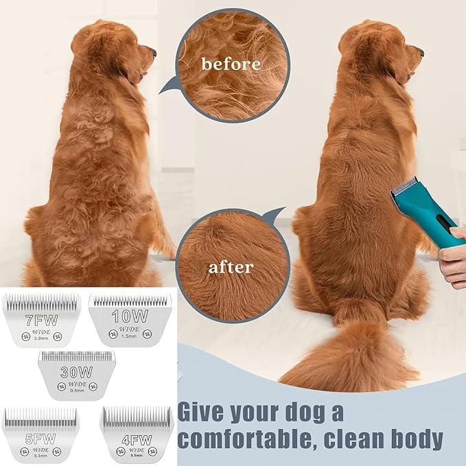 Audoc Wide Blades for Dog Grooming Blades Compatible with Andis,Oster A5,Wahl km10 Dog Clippers Stainless Steel Blades Blades for Animal Dog,Cat,Horse, (#5FW(6.3mm))