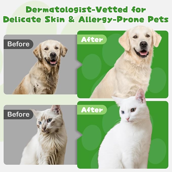 Pet Glove Wipes for Dogs & Cats,Shedding Control, Dander Removal & Paw Cleaning, Travel Essentials for Pets(32 Individual Pack)