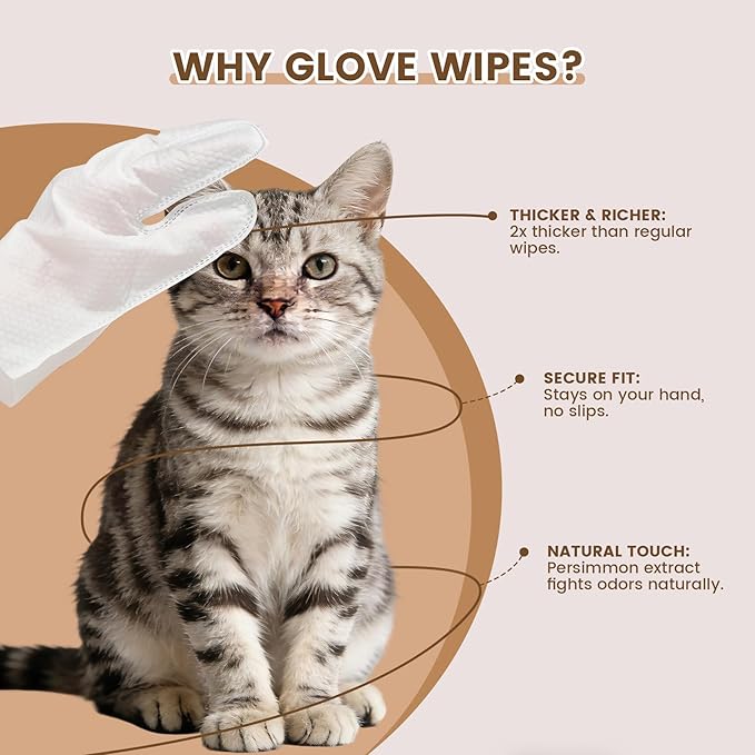 100 Pcs Cleaning Deodorizing Pet Glove Wipes for Dogs & Cats, Hypoallergenic Dog Bath Wipes with Natural Deodorizer Persimmon Tannin, Pet Bathing Wipes for Horse Coat Care Coconut Scent