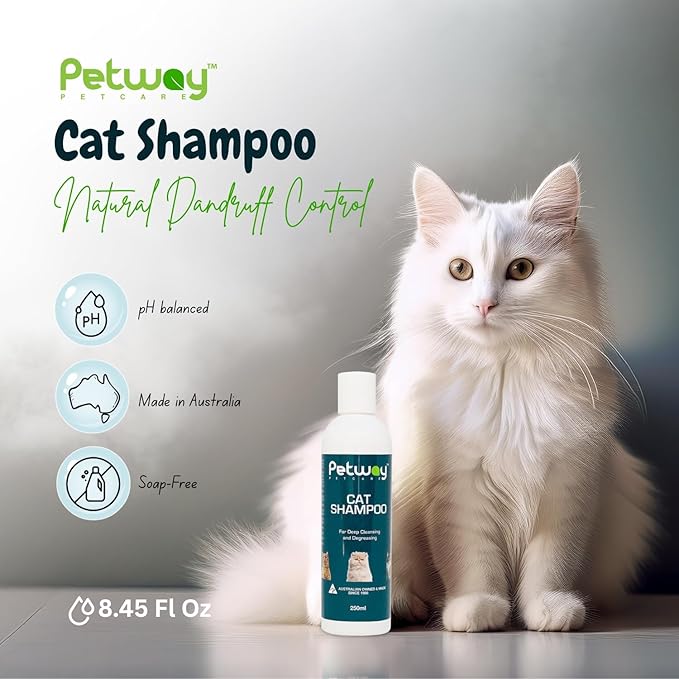 Petway Petcare Cat Shampoo, Anti Dandruff Shampoo for Deep Cleanse & Degreasing, Removes Excess Oils, Dirt and Dandruff, pH Balanced, Parabens & Sulfates Free, Cruelty Free, 8.5 Fl Oz