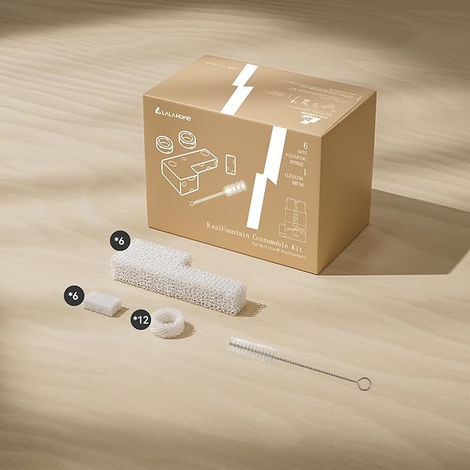 Filter Replacement Kit Compatible with RealFountain 6-Pack (6-Month Supply), Sponge Filter Set for Smart Cat Water Fountain Pet Water Dispenser Bowel Filter Foam with Cleaning Brush