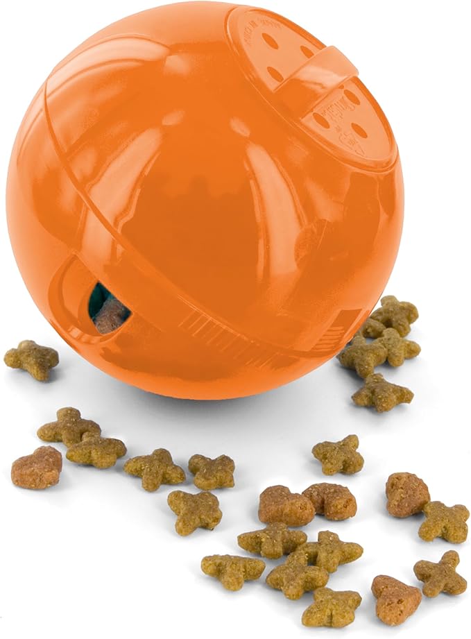 PetSafe SlimCat Interactive Feeder - Combines Play with Mealtime - Adjustable Portions - BPA-Free Plastic - Slow Feeder for Digestion - Lightweight, Dishwasher-Safe Toy - Orange