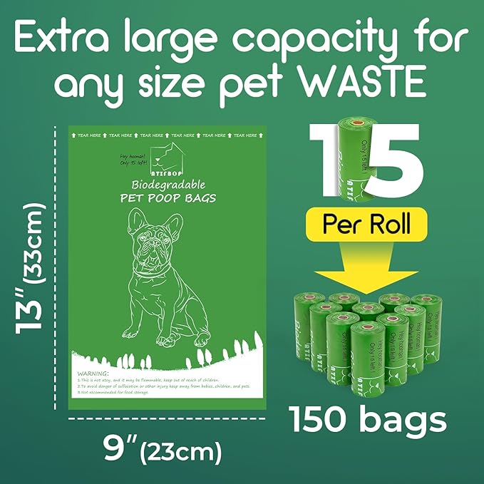 ATIFBOP Biodegradable Dog Poop Bags 150 Counts with Dispenser, Leak Proof and Extra Thick, Poop Bag Holder(Unscented)