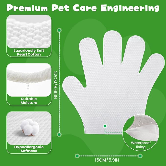 Pet Glove Wipes for Dogs & Cats,Shedding Control, Dander Removal & Paw Cleaning, Travel Essentials for Pets(32 Individual Pack)