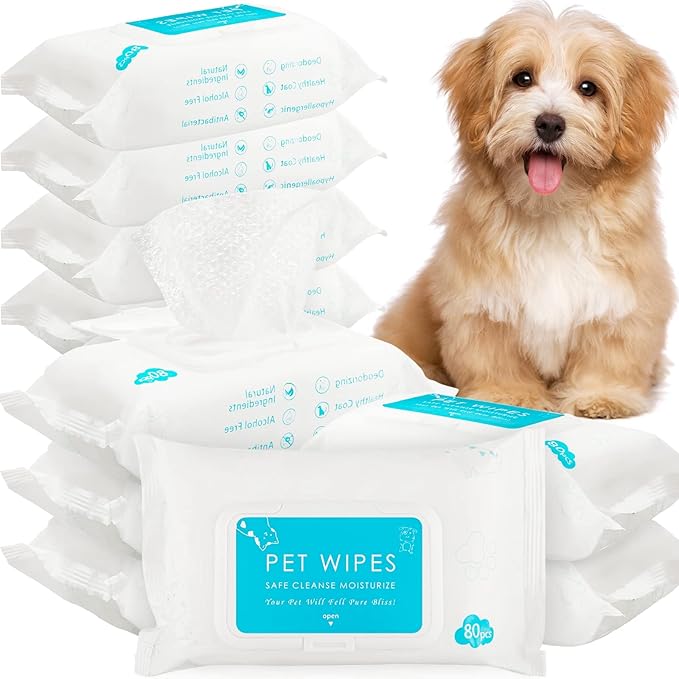 Treela 10 Packs of 800 Dog Wipes Pet Wipes Cat Grooming Supplies for Paws, Butt, Ear, Skin, Eye, Body Cleaning Bath Stain Odor Remover, Home or Travel Use(Unscented)