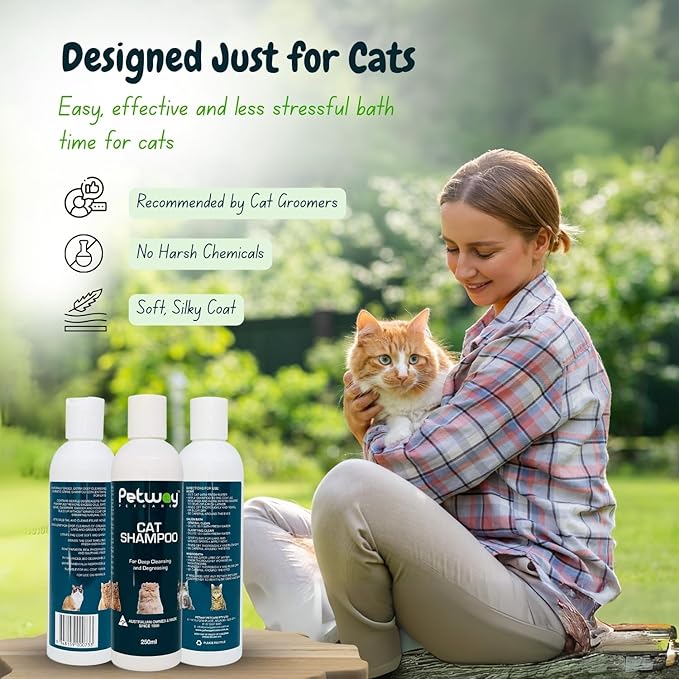 Petway Petcare Cat Shampoo, Anti Dandruff Shampoo for Deep Cleanse & Degreasing, Removes Excess Oils, Dirt and Dandruff, pH Balanced, Parabens & Sulfates Free, Cruelty Free, 8.5 Fl Oz