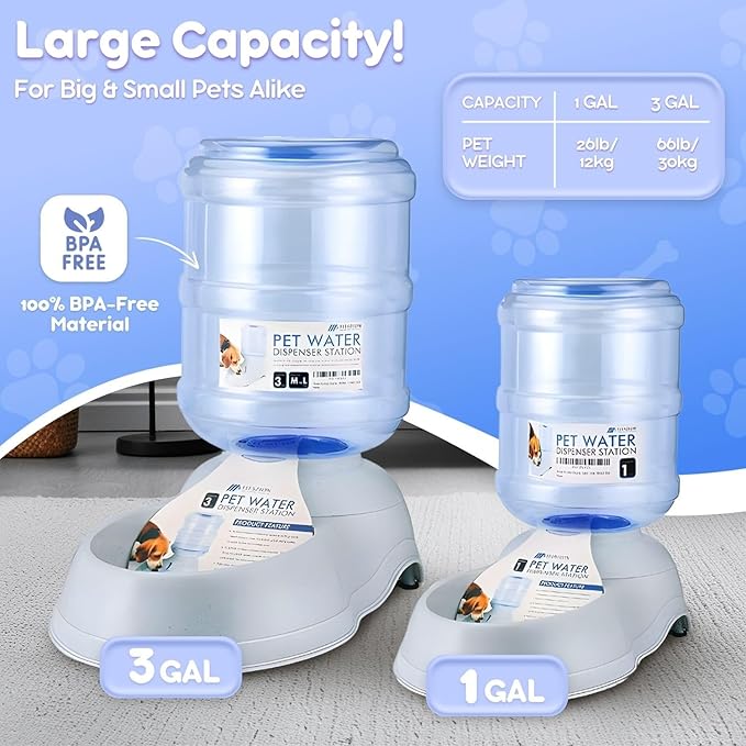 Flexzion Automatic Dog Feeder and Water Dispenser Set - 2 Pack, Self Dispensing Pet Gravity Feeder Dog Cat Food and Water Bowl Combo, 1 Gallon Automatic Water and Food Dispenser for Dogs and Cats