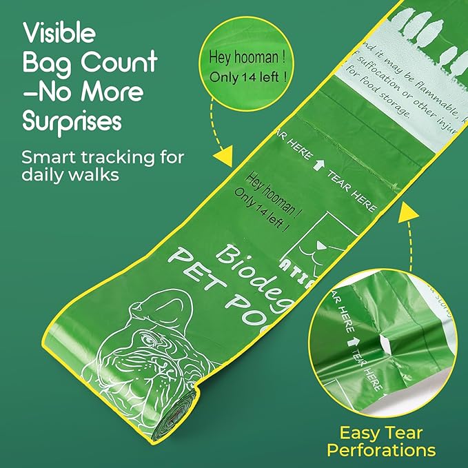 ATIFBOP Biodegradable Dog Poop Bags 150 Counts with Dispenser, Leak Proof and Extra Thick, Poop Bag Holder(Unscented)