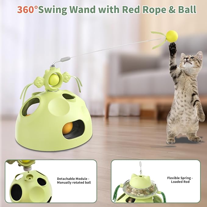 Crazydeer Interactive Cat Toy for Indoor Cats, 4-in-1 Modular Design with Treats Puzzle Slow Feeder, Cat Teaser Wand, Ball Maze & Spinning Ball | Kitten Enrichment Toys for Indoor