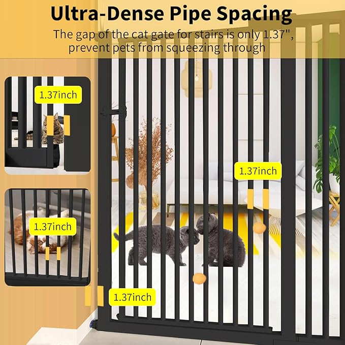 55.1 inch Extra Tall Pet Gate, Extra Wide 29.92"- 48.03" Adjustable Dog Gates, Pressure Mounted Walk Through Swing Safety Tall Cat Gate for Doorways, Stairs, Kitchen(Black)