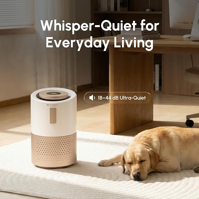 PetSnowy Air Purifier for Pets, Advanced TiO2 Odor Removal,320-540 ft² Coverage, TVOC Air Quality Detection, H13 Filter with Magnetic Replacement, Quiet 18-64dB