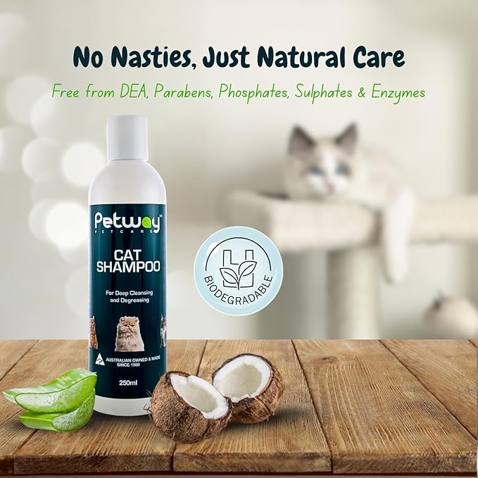 Petway Petcare Cat Shampoo, Anti Dandruff Shampoo for Deep Cleanse & Degreasing, Removes Excess Oils, Dirt and Dandruff, pH Balanced, Parabens & Sulfates Free, Cruelty Free, 8.5 Fl Oz
