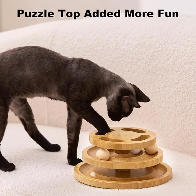 ZOMISIA Cat Ball Track Toy with Puzzle Top, Extra Large Wooden Cat Toys for Indoor Cats with Spinning Balls, Interactive Cat Ball Tower for Kitten Exercise Mental Physical