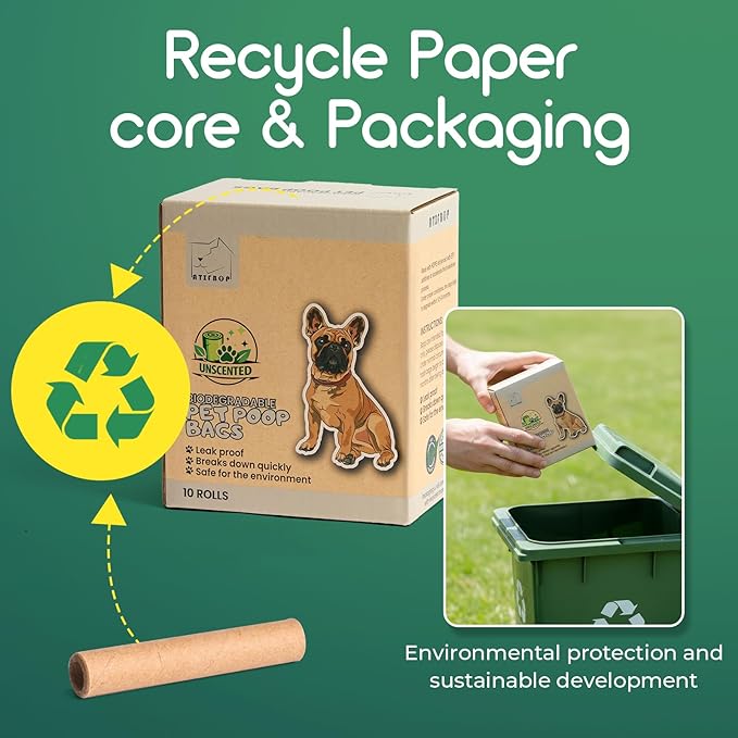 ATIFBOP Biodegradable Dog Poop Bags 150 Counts with Dispenser, Leak Proof and Extra Thick, Poop Bag Holder(Unscented)