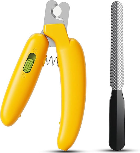 Dog Nail Clippers,Dog Nail Trimmers for Small Medium Dogs and Cats - Professional Grooming Tool with Safety Lock, Sharp Stainless Steel Blade Prevents Splitting，Includes Nail File (Yellow-mini)