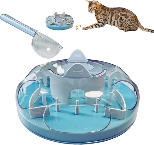 YallMiaul Interactive Cat Treat Puzzle, Food Dispenser, Cat Stimulation Maze, Slow Feeder, Enrichment Toys for Indoor Cats and Kittens (Sky Blue)