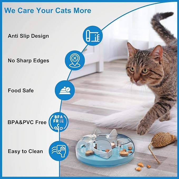 YallMiaul Interactive Cat Treat Puzzle, Food Dispenser, Cat Stimulation Maze, Slow Feeder, Enrichment Toys for Indoor Cats and Kittens (Sky Blue)