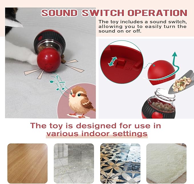 RUIDAY Treat Dispensing Cognitive Dog Toys Dog Puzzle Feeder Toy for Dogs and Cats with Bird Chirping Adjustable Food Dispenser Slow Feeding for Small Medium Large Dogs & Cats (Red)