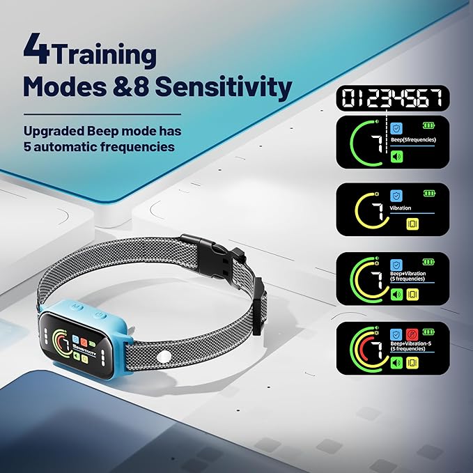 JEUJE Dog Bark Collar,Bark Collar for Large Medium Small Dogs, Anti Barking Training Collar with 7-Level Sensitivity + 5 Safety Modes Humane Training System-Blue