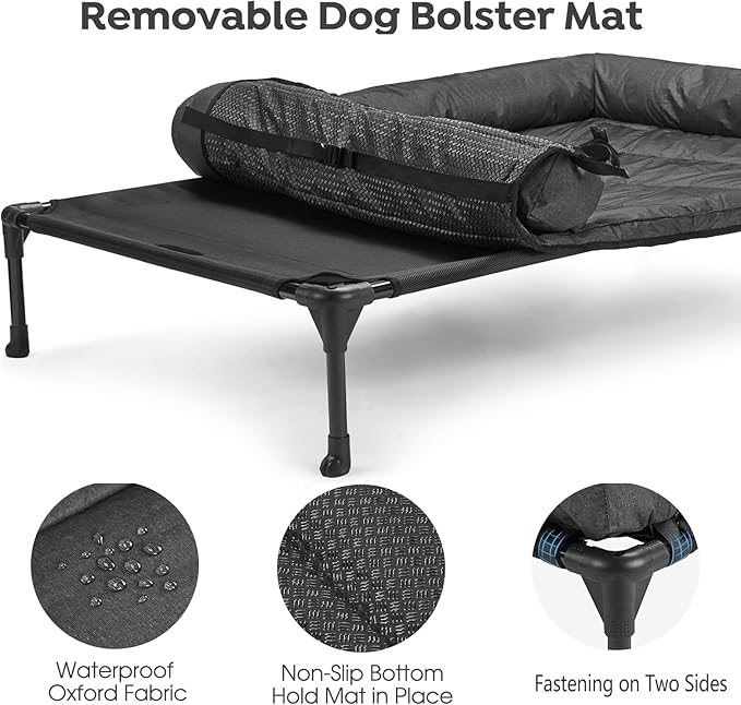 Veehoo Cooling Elevated Dog Bed Add Removable Waterproof Bolster Cushion Mat, Raised Pet Cot with Breathable Teslin Mesh, No-Slip Feet, Dog Sofa Bed for Indoor Outdoor, Medium, Black CWC2331B