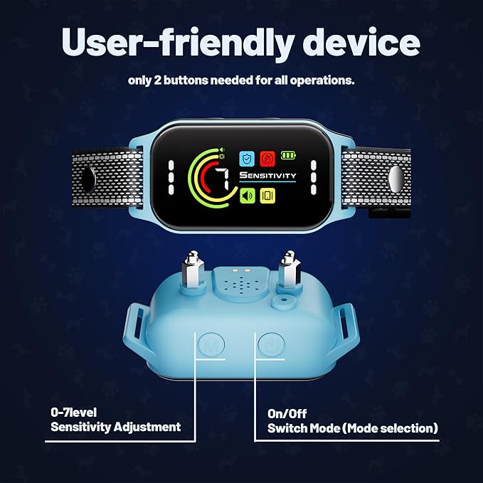 JEUJE Dog Bark Collar,Bark Collar for Large Medium Small Dogs, Anti Barking Training Collar with 7-Level Sensitivity + 5 Safety Modes Humane Training System-Blue