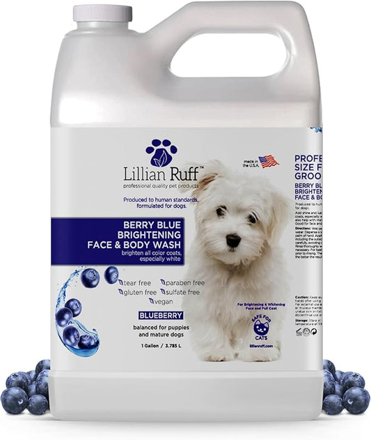 Lillian Ruff PRO Formula Berry Blue Brightening Pet Shampoo - Ultra-Hydrating Professional Whitening Dog Shampoo, Vivid Show-Quality Coat Enhancer, Tear Stain & Odor Eliminator - Vitamin B5 (Gallon)