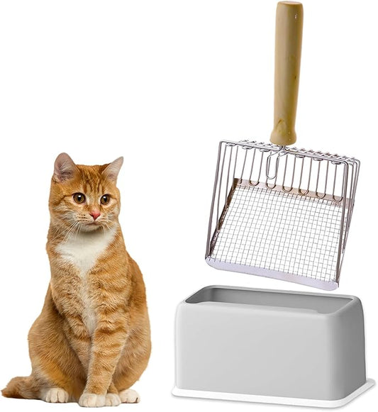 2025 Latest 5-In-1 Cat Litter Scooper with Holder, Metal Cat Litter Scoop Deep Shovel Kitty Poop Scooper Stand for Litter Box, Fast Sifting Kitty Poop Scooper Caddy Poop Scooper Stand (Multicolor-B)