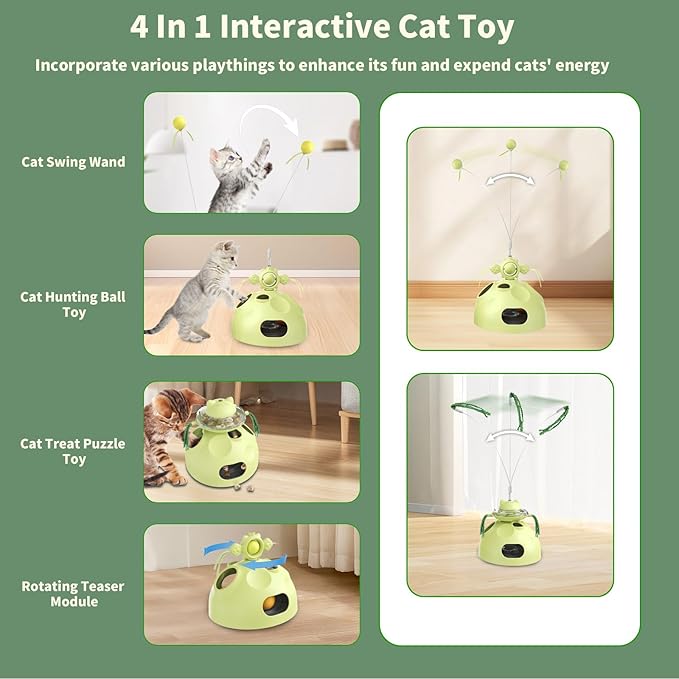 Crazydeer Interactive Cat Toy for Indoor Cats, 4-in-1 Modular Design with Treats Puzzle Slow Feeder, Cat Teaser Wand, Ball Maze & Spinning Ball | Kitten Enrichment Toys for Indoor