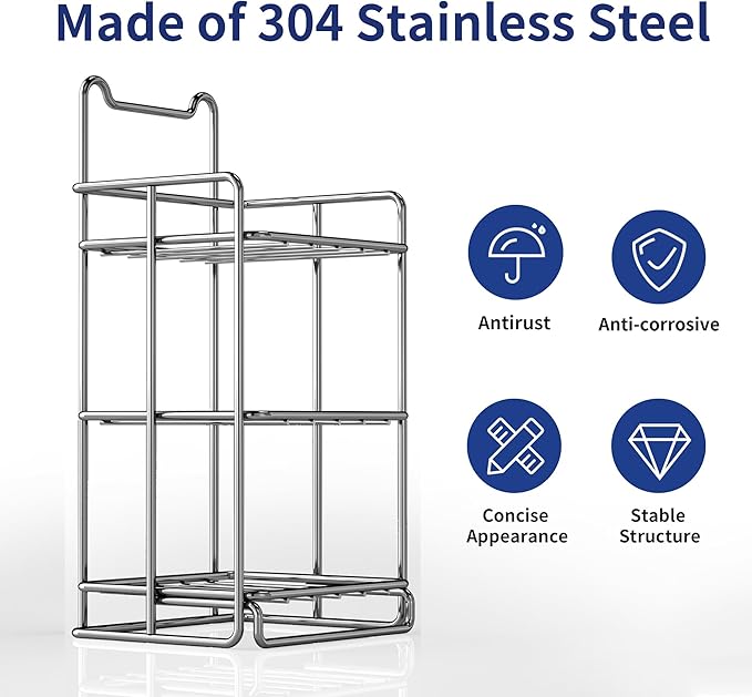 3 Tier Soap Bar Holder, 304 Stainless Steel Soap Dish for Bathroom, Removable Sponge Rack for Kitchen Sink (Silver)