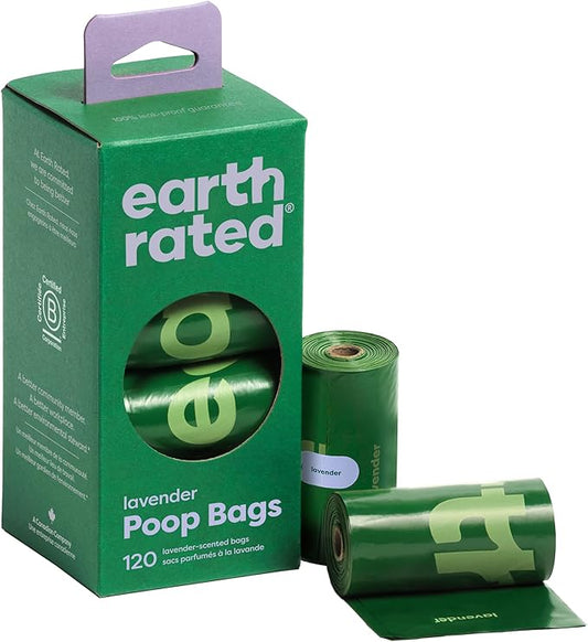 Earth Rated Poop Bags for Dogs Guaranteed Leak Proof and Extra Thick Waste Bag Refill Rolls, Lavender Scented, 120 Bags