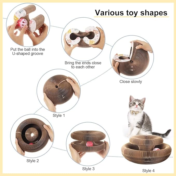 Kitty Curls Cat Toy,Magic Organ Cat Toy,Cat Scratcher for Grinding Claw Cardboard Cat Toys,Interactive Scratch Pad with Toy Ball