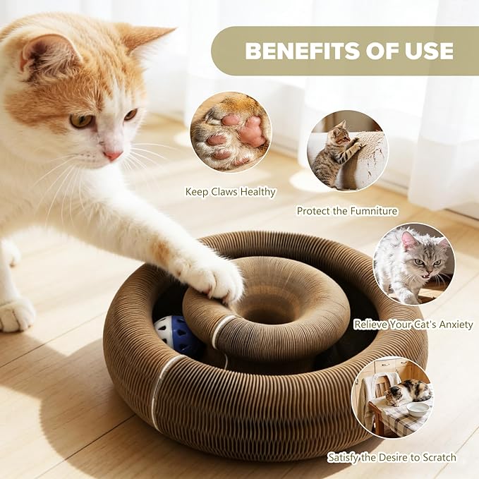2 Pack Magic Organ Cat Scratcher Toys, Foldable & Reversible Accordion Kitty Toy with Bell Balls, Interactive Cardboard Scratching Board Scratcher Pad for Indoor Cats