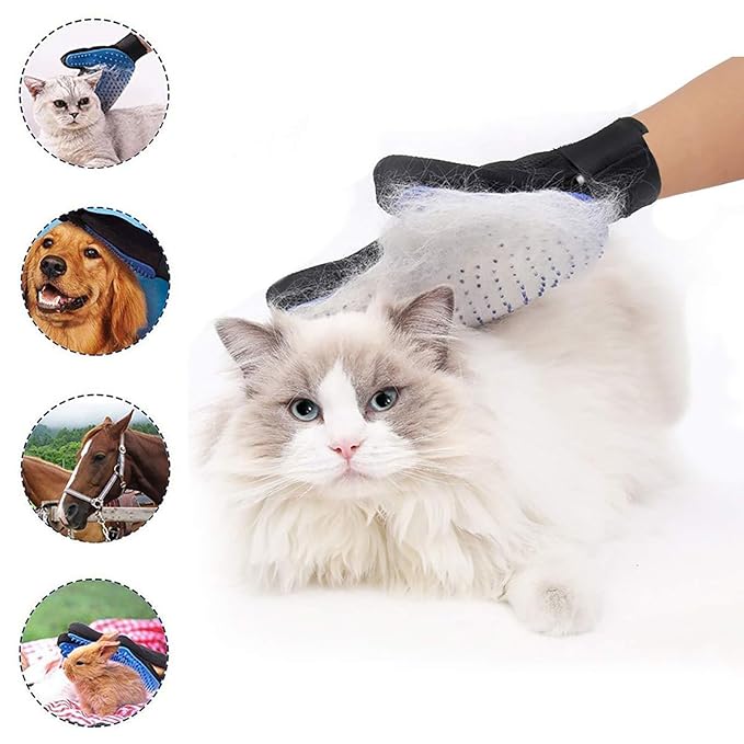 2-Piece Cat and Dog Grooming Set with a pair of grooming gloves and a shedding brush for shedding, bathing, brushing, removing undercoat and reducing shedding easily (Red)