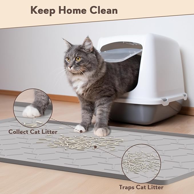Cat Mat for Litter Box, Large 34" X 22" Cat Litter Mat, Waterproof Silicone Pad for Floor, Gray