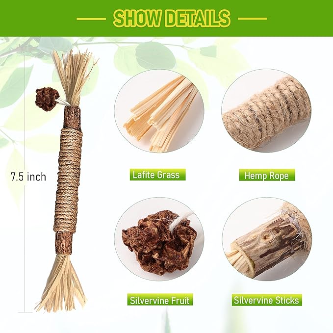 BAWAN Catnip Toys‖ Silvervine for Cats: Cute Cat & Kitten Toys for Indoor Cats Interactive‖ Cat & Kitten Teething Chew Toys for Aggressive Chewers‖ Silvervine Sticks Ca.t Dental Toy (5PCS)