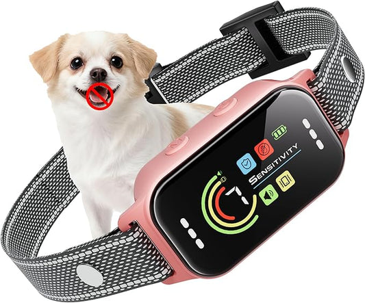 JEUJE Dog Bark Collar,Bark Collar for Large Medium Small Dogs, Anti Barking Training Collar with 7-Level Sensitivity + 5 Safety Modes Humane Training System-Pink
