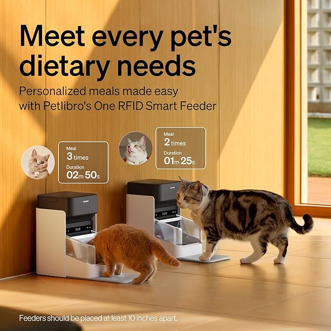 PETLIBRO Automatic Cat Feeders for 2 Cats, RFID Collar Tag for Exclusive Meals, Cats Recognition to Stop Food Stealing, Diet Tracking for Multi-Pet Homes and Different Diets, Pet Feeder Pack of 2