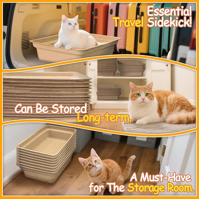 Disposable Litter Boxes for Cats Leak-Proof: 6-Pack Odor Control Sustainable Large Kitty Tray for Travel/Indoor Use