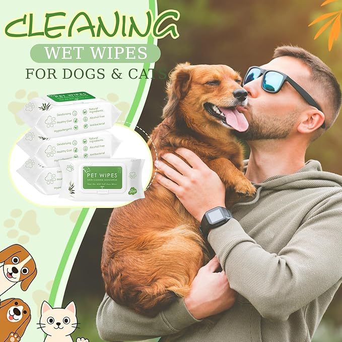 Treela 10 Packs of 800 Dog Wipes Pet Wipes Cat Grooming Supplies for Paws, Butt, Ear, Skin, Eye, Body Bath Cleaning Stain Odor Remover, Home or Travel Use(Tea Tree Flavor)
