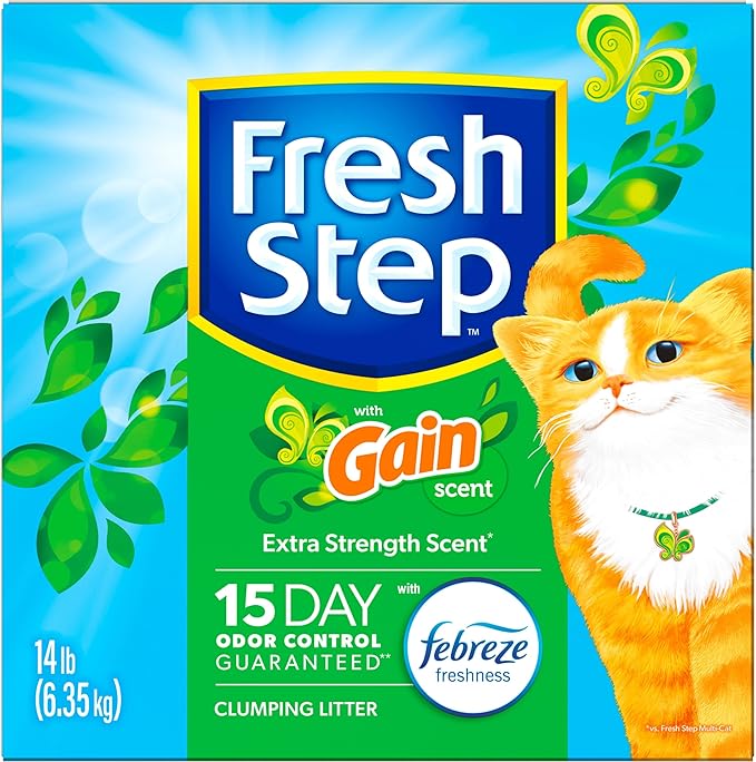 Fresh Step Clumping Litter with Febreze Freshness Gain Original Scent, Low-Dust Formula with Ammonia Block Technology, 14 lb. Box (Pack of 2)