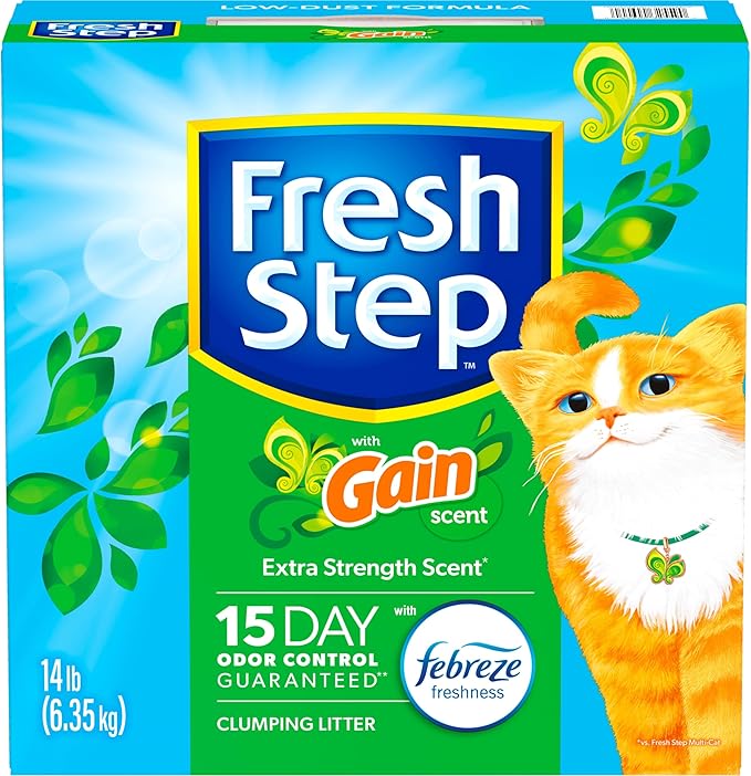 Fresh Step Clumping Litter With Febreze Freshness Gain Original Scent, Low-Dust Formula With Ammonia Block Technology, 14 lb. Box