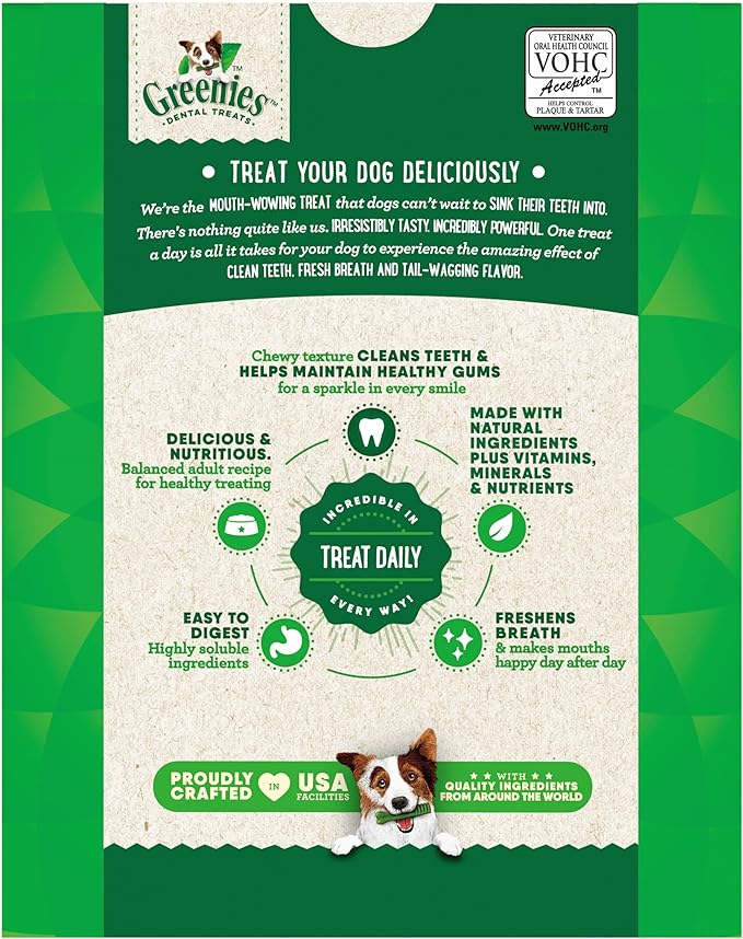 Greenies Veterinarian-Recommended Adult Natural Dental Dog Treats Teenie Size, Dog Dental Chews, Original Flavor, 27 oz. Pack, 96 Count