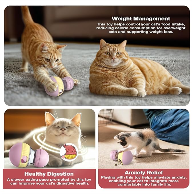 TLKNG Cat Treat Dispensing Toy Kitten Puzzle Feeder & Food Dispenser Ball - Kitty Enrichment Toys for Indoor Cats Kitty Stimulating Tous