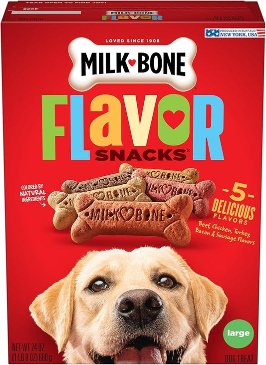Milk-Bone Flavor Snacks Large Dog Biscuits, Flavored Crunchy Dog Treats, 24 Ounce Box