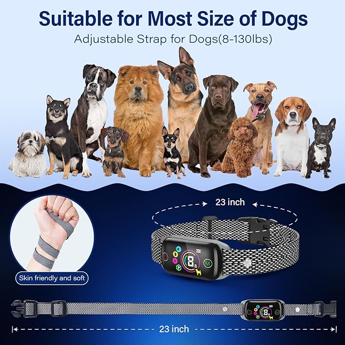 Dog Bark Collar for Large Medium Small Dogs, Rechargeable Bark Collar, Anti Barking Training Collarwith 8 Sensitivity Levels, Beep/Vibration Modes, Auto Correction for Dogs, IP67 Waterproof