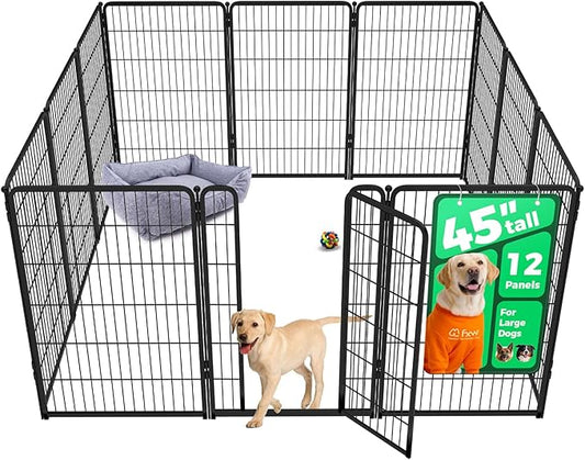 FXW Homeplus Unleashed Indoor Dog Playpen - Stress-Free and Safe Play, Heavy Duty 45 Inch 12 Panels Dog Pen for Large Dogs, Black│Patented
