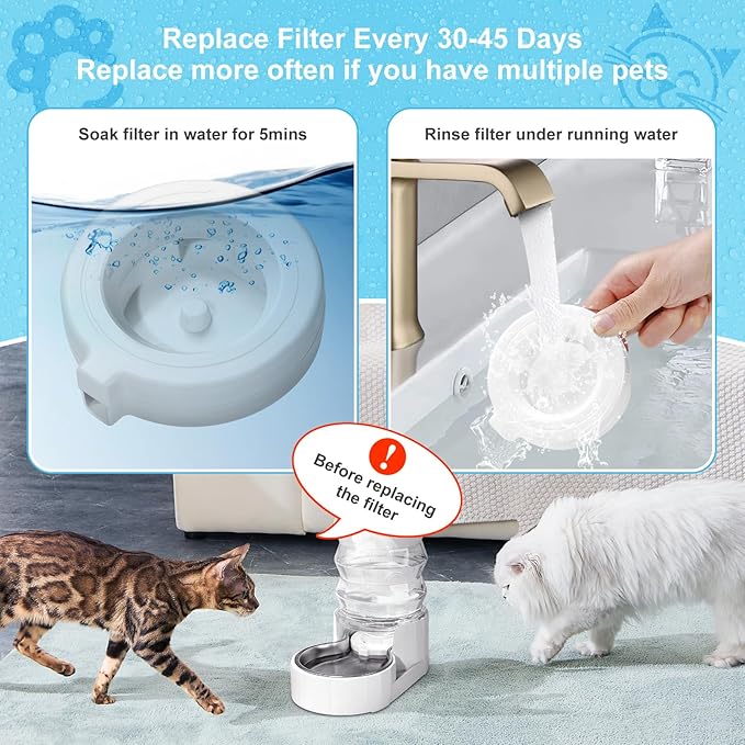 4 Pack Replacement Filters for 3.6L/4.6L/6L/8L Gravity Pet Water Dispenser, YOIHABV Dog Water Filter Replacement, Triple Filtration Pet Fountain Filter, Water Feeder Filter for Cat and Dog(1 Brush)