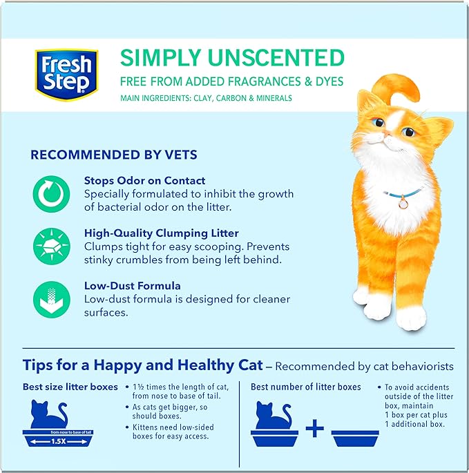 Fresh Step Cat Litter, Unscented, Odor Control | Clumping Formula | Activated Charcoal | 14 lb | Pack of 2