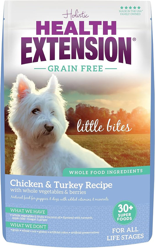 Health Extension Grain Free Chicken & Turkey Little Bites Small Kibble Formula with 30+ Superfoods and Probiotics for Teacups, Toys & Miniature Dogs (12lb)